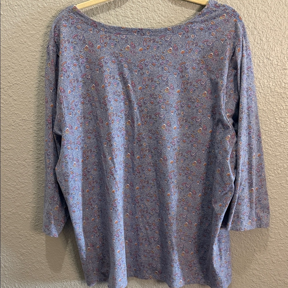 J. Jill Light  Blue Paisley V-Neck Women's Top Forward Seam Tee 2X - Picture 3 of 5